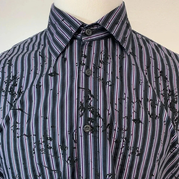 Blue  Western Shirt XLT Long Sleeve Button Up‎ Black Stripe Textured Velvet 
N42 - Picture 2 of 8